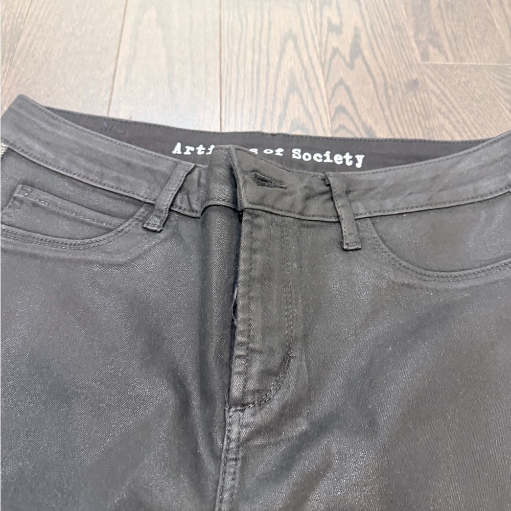 Articles of Society Black Coated Skinny Jeans with Rhinestone Side Stripe - Picture 3 of 7